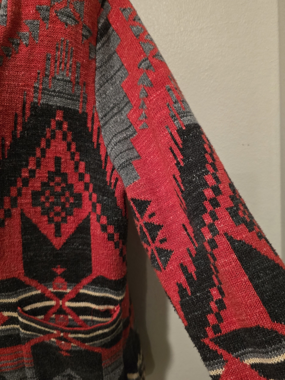 Lauren Ralph Lauren Red and Gray Aztec Shawl-Collar Button Cardigan - Picture 4 of 7